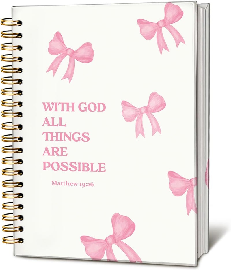 WLIANG Bible Journal for Women, Christian Gifts for Women Girls, Prayer Bible Study Supplies Journaling Notebook, Cute Preppy daily devotional, Coquette Pink Bow Hardcover Spiral Notebook 5.5 x 8.3 - Image 1